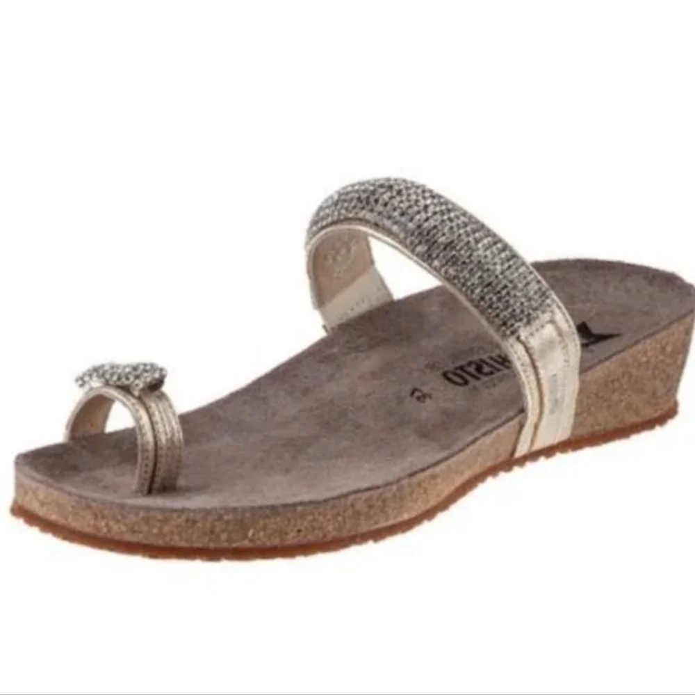 Mephisto Women Crysta Loop Toe l Beads Wedge Sandals shoes sz 39/9